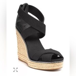 EUC Tory Burch Adonis Elastic High Wedge Sz 7 in Black